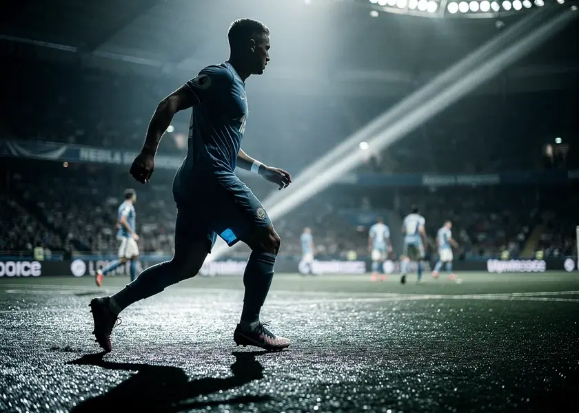 Bukayo Saka in Arsenal kit dribbling at walking pace to manipulate Premier League defenders