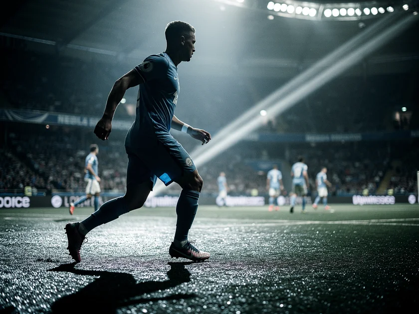 Bukayo Saka in Arsenal kit dribbling at walking pace to manipulate Premier League defenders