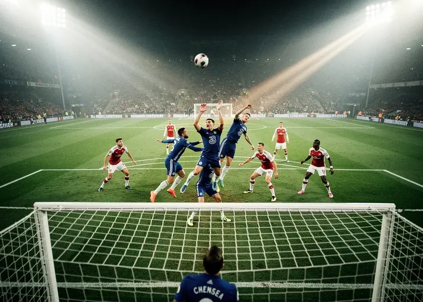 Cole Palmer defending a corner kick for Chelsea in Premier League match against Arsenal
