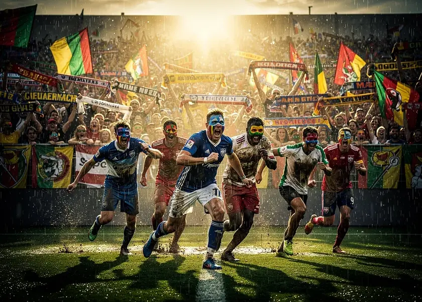 Declan Rice in Arsenal red controlling midfield during a Premier League title race fixture in 2026