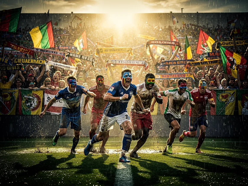 Declan Rice in Arsenal red controlling midfield during a Premier League title race fixture in 2026