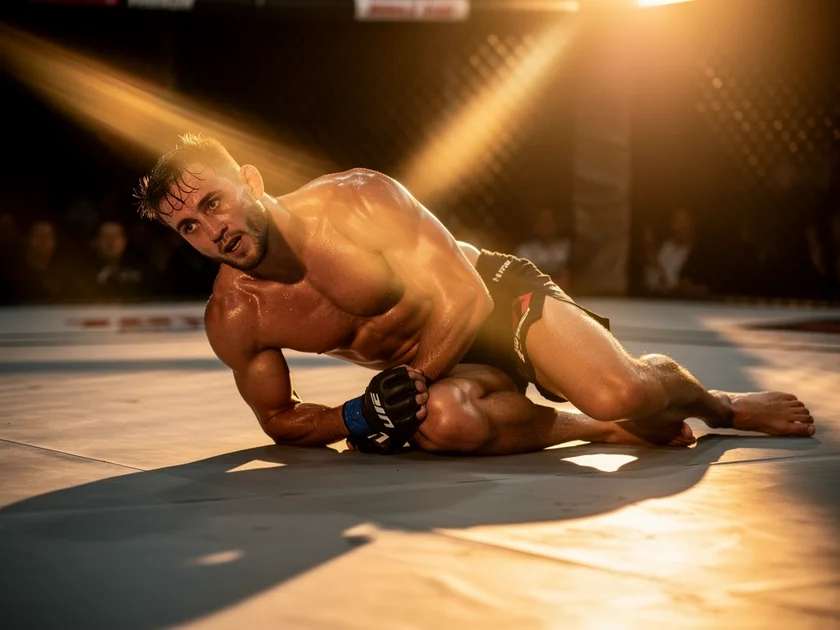 Khamzat Chimaev in UFC octagon stance during middleweight contender bout in 2026