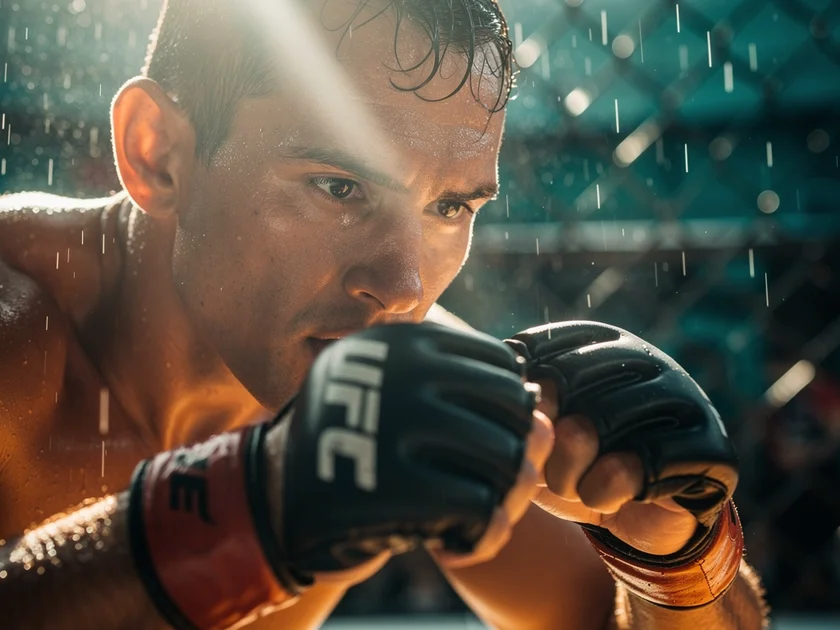 Khamzat Chimaev in UFC octagon stance during middleweight contender fight in 2024