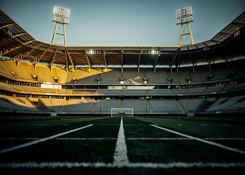 Newcastle United club badge on the West Stand at St. James' Park during a Premier League match
