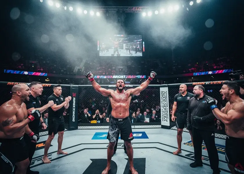 Tyrell Fortune raises fist in UFC heavyweight bout amid UFC Injuries and scorecard controversy 2026