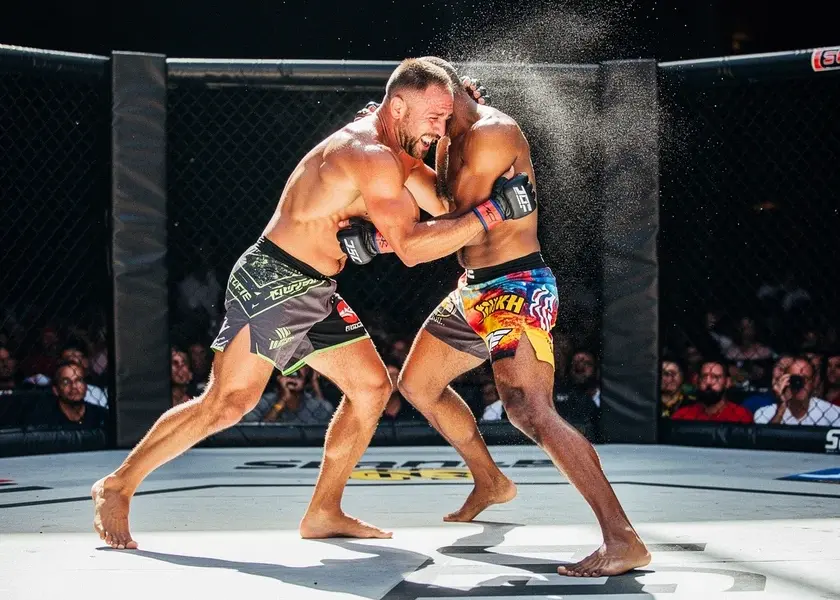 UFC Lightweight Division champion Islam Makhachev in the octagon during a 155-pound title defense in 2026