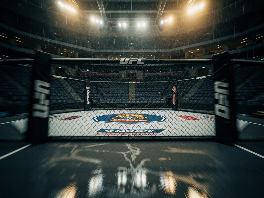 Alexander Volkanovski in UFC octagon demonstrating featherweight title fight pressure striking technique