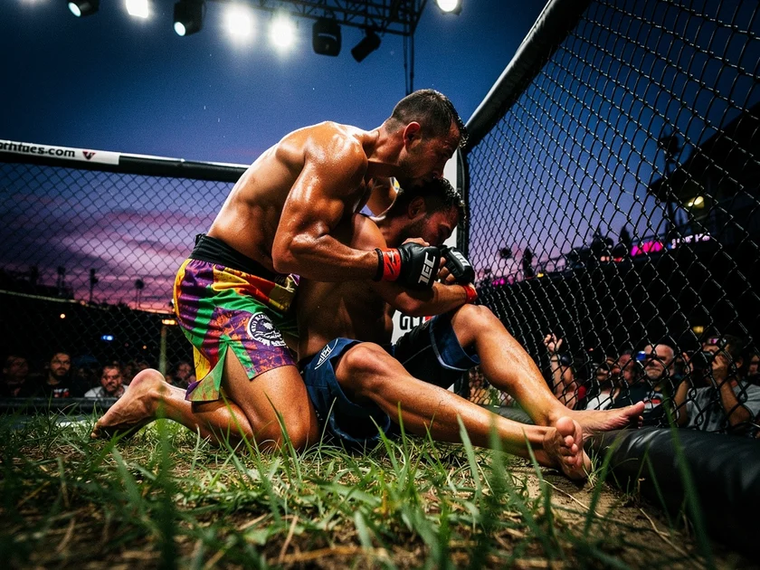 Khamzat Chimaev in UFC octagon stance at welterweight, April 2026 contender bout