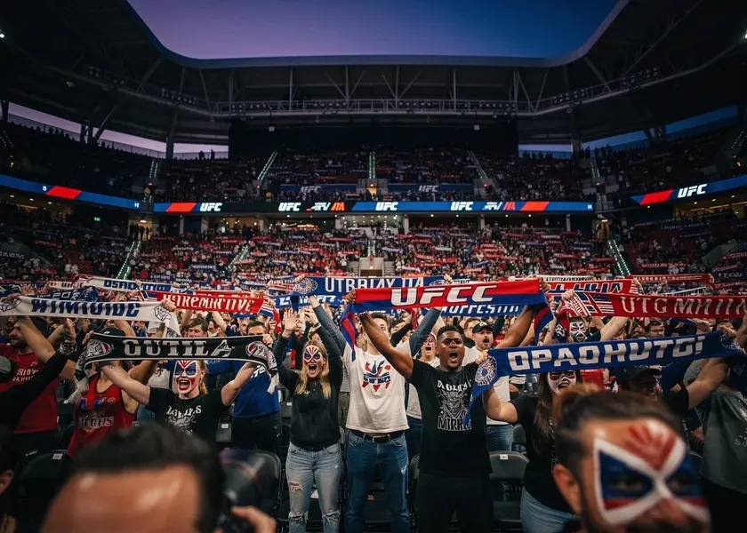 Max Holloway throwing a left hook in the UFC lightweight division octagon in 2026