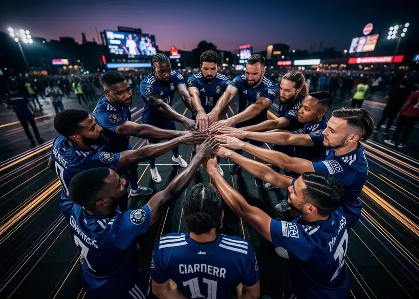 Celtic players celebrate Kelechi Iheanacho's late winner in the Premier League Title Race context at Dundee