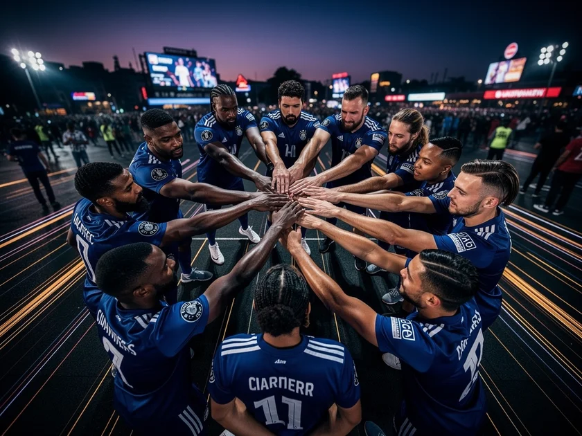 Celtic players celebrate Kelechi Iheanacho's late winner in the Premier League Title Race context at Dundee